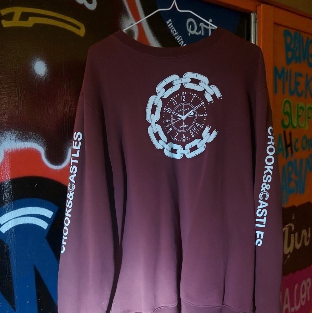 Crooks & Castles Men's Burgundy Sweater LARGE